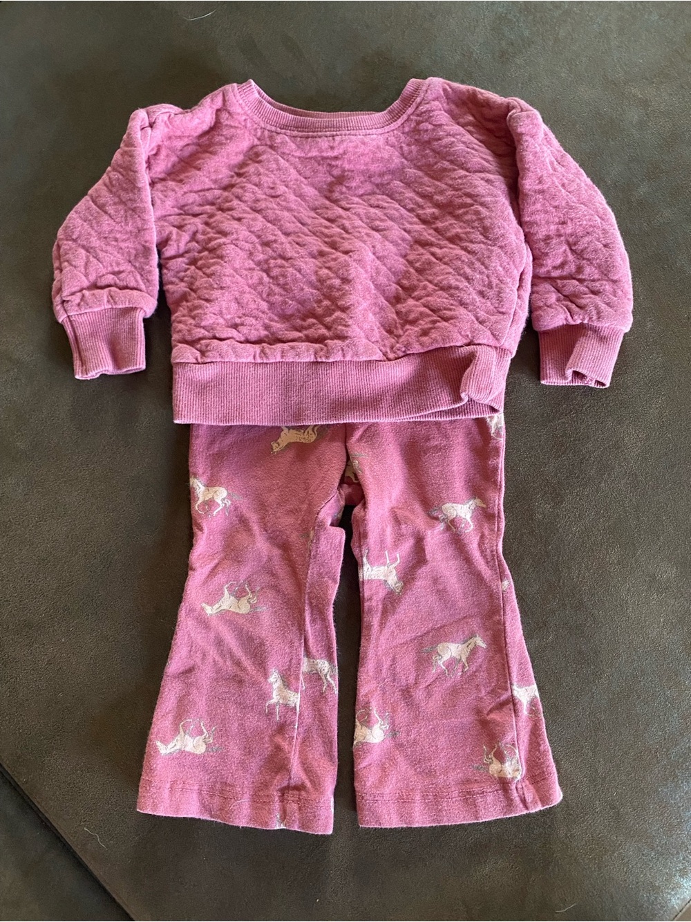 Carter's Dark Pink Quilted Sweatshirt with Horse Print Flare Leggings